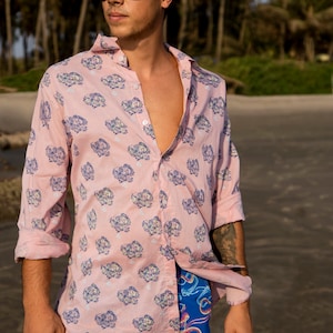 Tropical Fish Pink Mens Printed Summer Shirt image 1