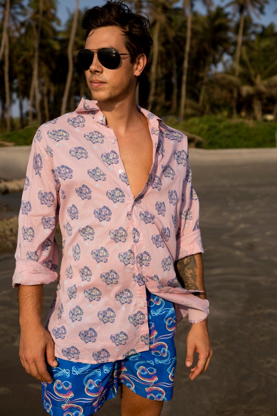 Tropical Fish Pink Mens Printed Summer Shirt -  Canada