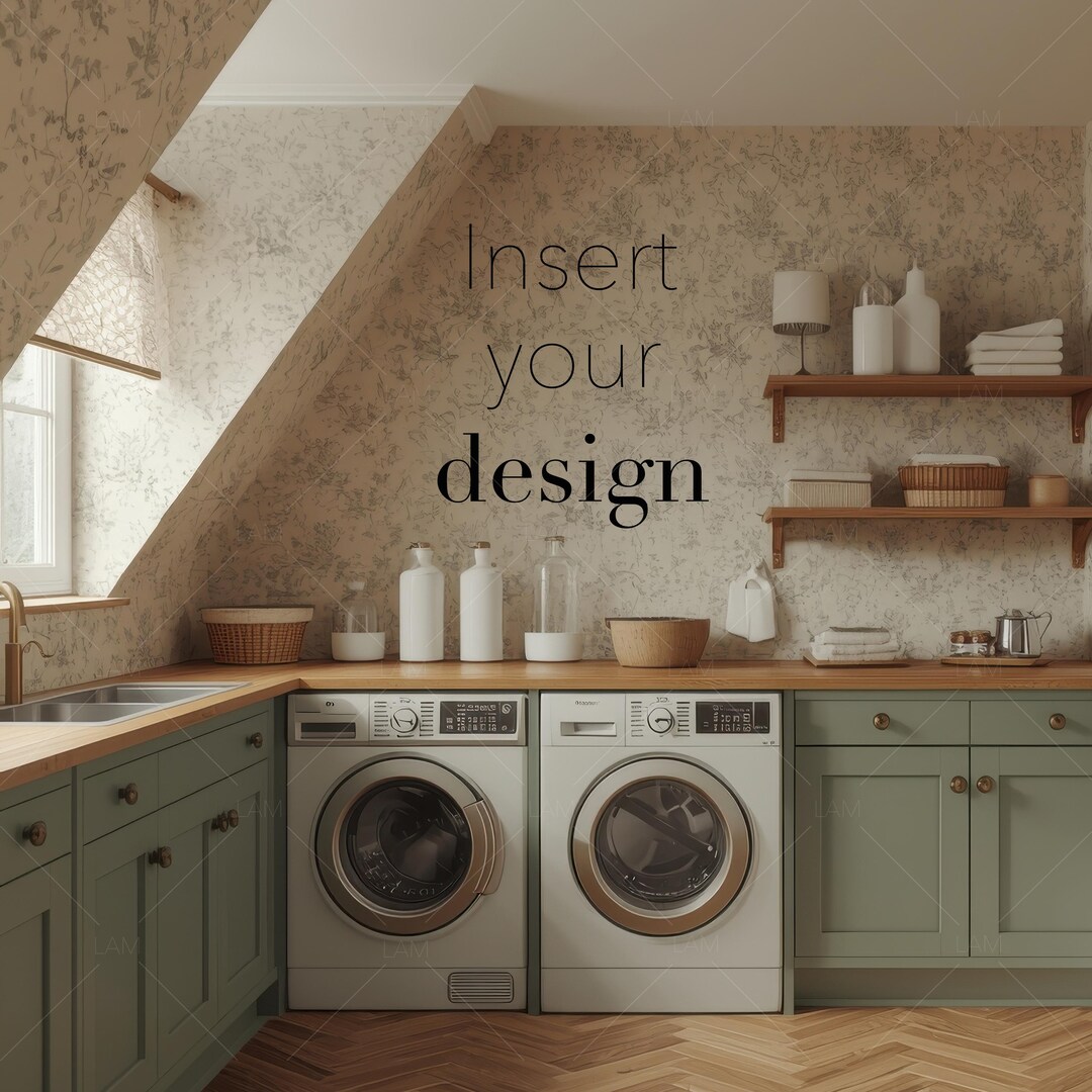 Sage Laundry Room Mockup, Interior Design Template (digital Download ...