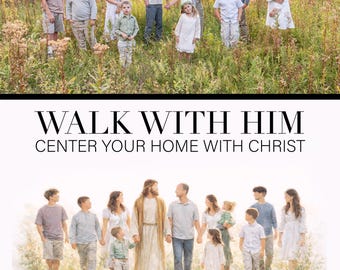 Acuarela digital personalizada de la Familia con Jesús: arte mural cristiano personalizado / Camina con Él