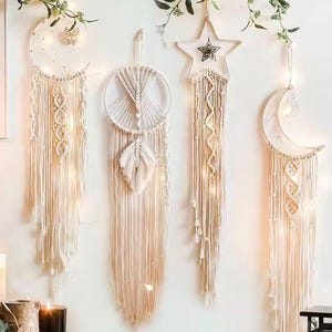 Macrame Moon & Star Wall Hanging Set – Boho Nursery Decor