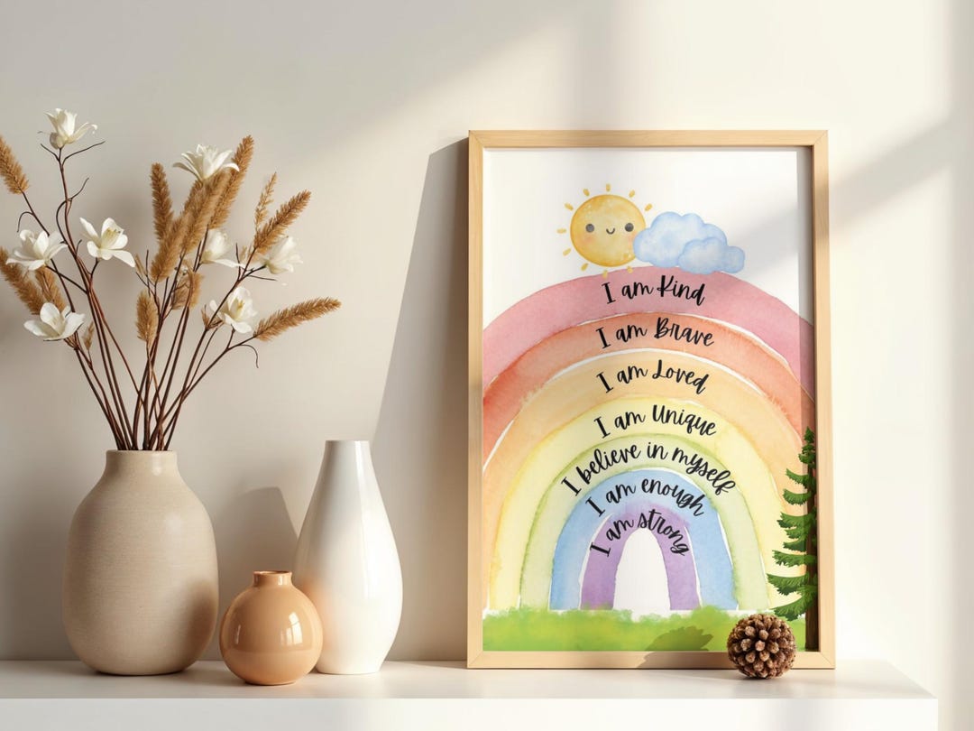 Positive Rainbow Affirmation Wall Art Printable for Kids – Confidence ...