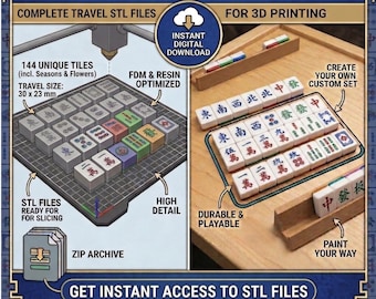 Archivos STL de fichas de mahjong americanas, tamaño mini de viaje, juego estilo NMJL, descarga digital para impresión 3D, FDM y resina, bricolaje.