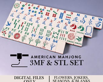 American Mahjong Tiles 3D Print Files, 3MF and STL Included, Jokers, SOAP, Flowers, Seasons, Blank Tiles Instant Download