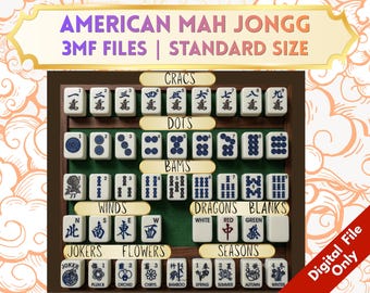 Archivos 3MF de fichas de Mah Jongg, tamaño estándar, juego chino y Riichi de 144 fichas, descarga digital para impresión 3D multicolor, Bambu