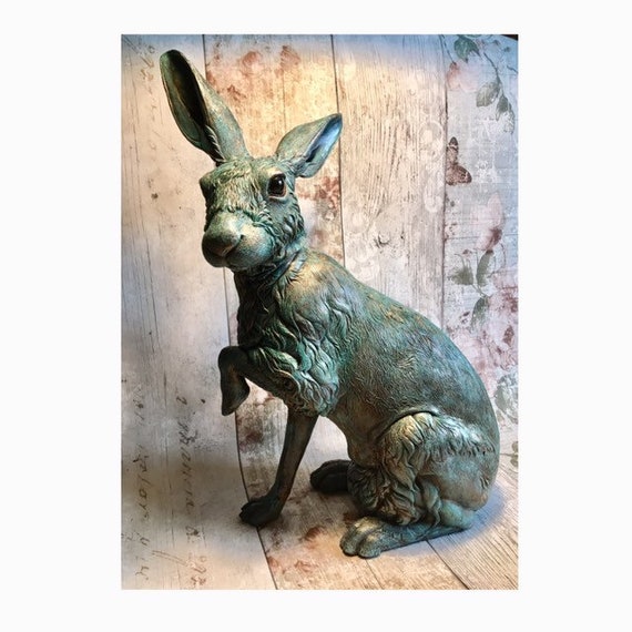 Large Realistic Hare Sculpture for Your Home or Garden With Weathered Bronze  Verdigris Finish. Rare Limited Edition Contemporary Art Statue 