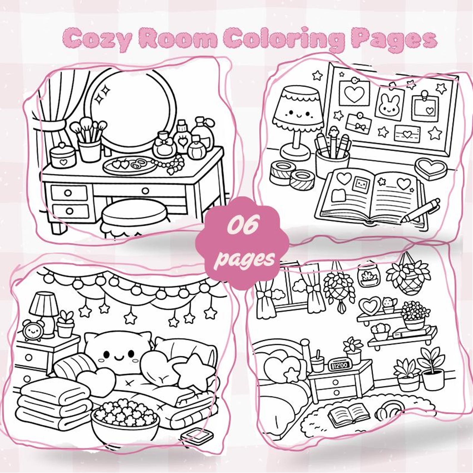 Girly Room Coloring Pages Printable PDF for Stress Relief - Etsy