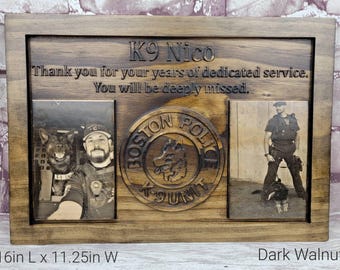 Placa de madera con foto de jubilación de agente y adiestrador de policía personalizable