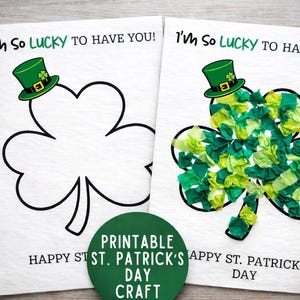 St Patrick’s Day Tissue Paper Craft Printable, Shamrock Craft for Preschool, Toddler Fine Motor Activity PDF
