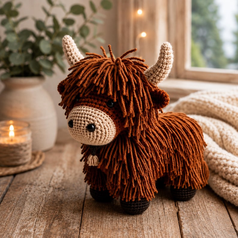 Highland Cow Crochet Amigurumi Pattern Cow Stuffed Plushie Crochet Pattern Highland Cow Amigurumi PDF Tutorial Farm Animal Cow Plush Toy