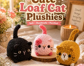 Schema 3 in 1 per gatto all'uncinetto a forma di pagnotta in PDF / Pacchetto di schemi per amigurumi di gatti carini / Peluche Kawaii / Tutorial di uncinetto per principianti