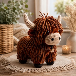 Highland Cow Crochet Amigurumi Pattern Cow Stuffed Plushie Crochet Pattern Highland Cow Amigurumi PDF Tutorial Farm Animal Cow Plush Toy