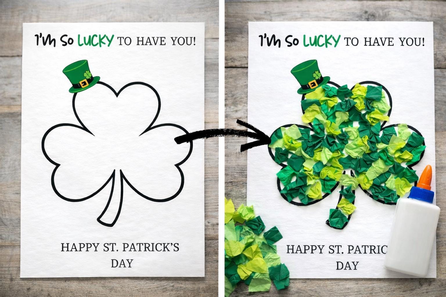 St Patrick’s Day Tissue Paper Craft Printable, Shamrock Craft for ...