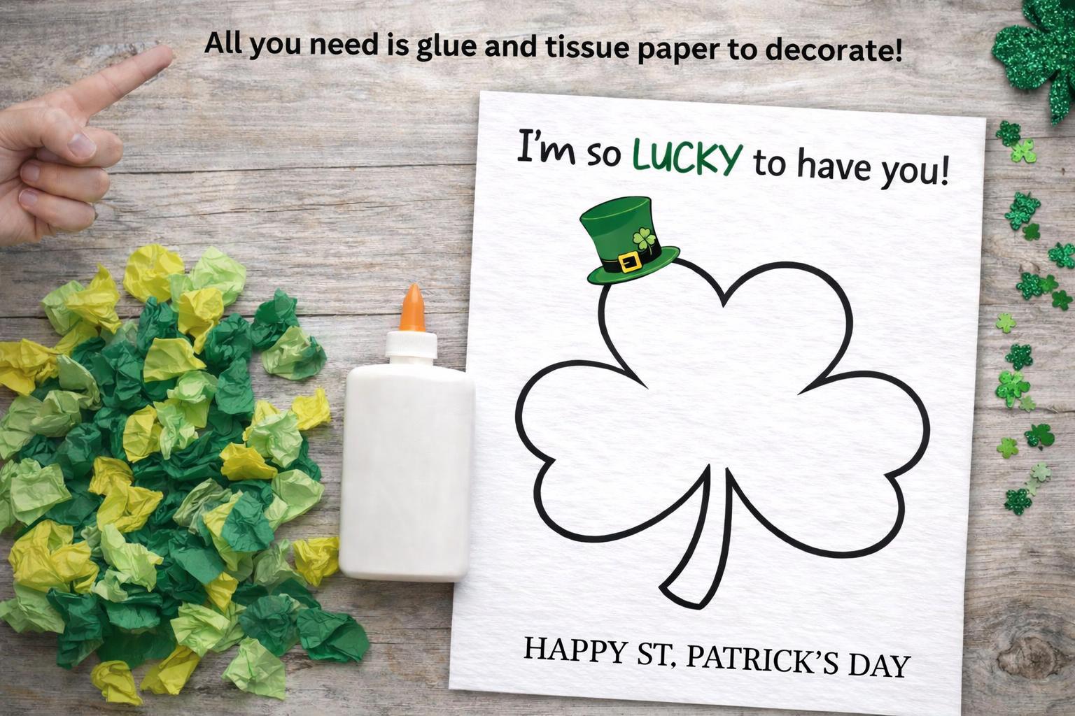 St Patrick’s Day Tissue Paper Craft Printable, Shamrock Craft for ...