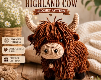 Highland Cow Crochet Pattern PDF, Cow Amigurumi Pattern, Plush Cow Crochet Tutorial, Farm Animal Crochet Pattern