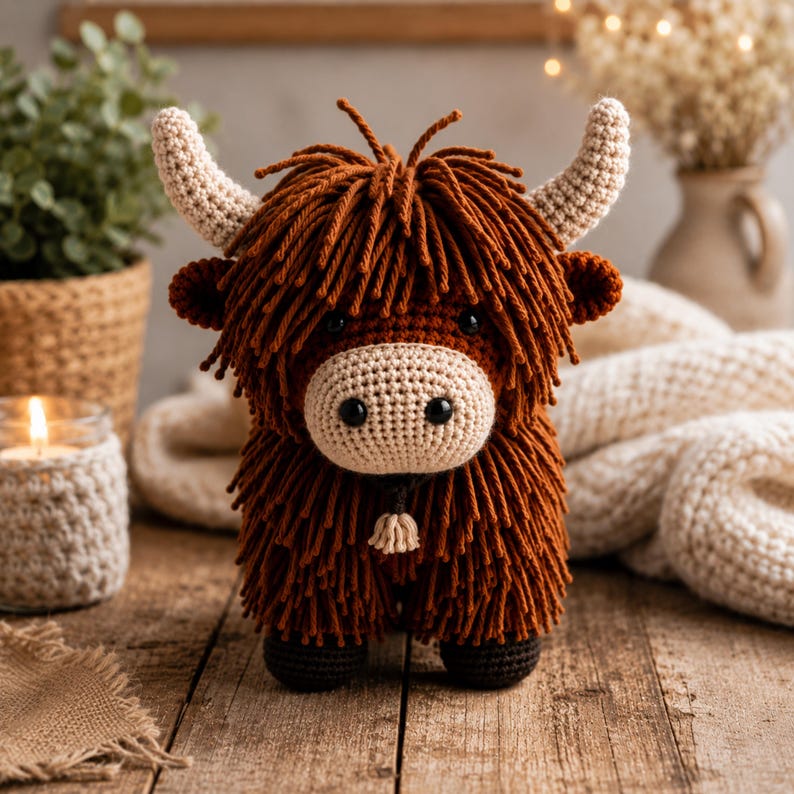 Highland Cow Crochet Amigurumi Pattern Cow Stuffed Plushie Crochet Pattern Highland Cow Amigurumi PDF Tutorial Farm Animal Cow Plush Toy