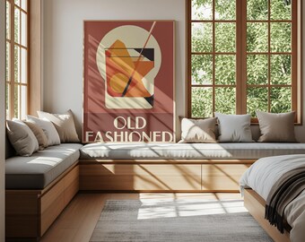 Art Deco Old Fashioned Print | Vintage Cocktail Bar Wall Art, Digital Download