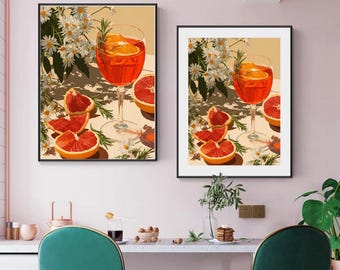 Aperol Spritz Print | Italian Cocktail Bar Art, Printable Summer Drink Wall Decor Digital Download