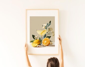 Citrus Cocktail Kitchen Bar Art Print, Colorful Drink Illustration Printable, Digital Download Wall Decor