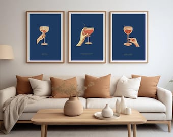 Láminas de cócteles / Azul marino / French 75, Aperol Spritz, champán (descarga digital)