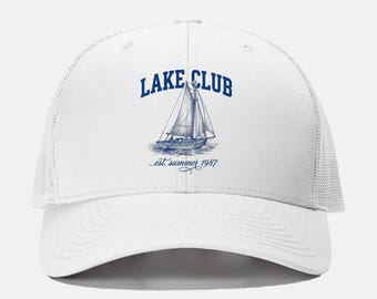 Lake Club Trucker Hat | Vintage Sailboat Trucker Cap | Lake Life Retro Hat | Nautical Summer Hat | Lake House Gift for Him Her