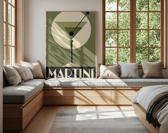Art Deco Martini Print | Classic Cocktail Wall Art, Printable Bar Decor Digital Download