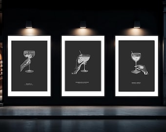 Cocktail Art Prints Set | Minimalist Bar Cart Decor (Digital Download)
