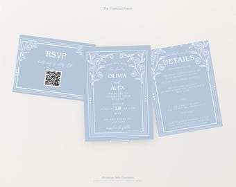 Paquete de invitaciones de boda / Plantilla editable de Canva con RSVP y menú