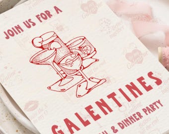 Invitación a la fiesta de Galentine (plantilla editable en Canva/descarga digital) para una noche de mujeres.