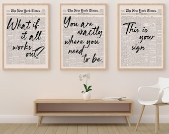 Set of 3 Newspaper Quote Prints, Vintage Typography Gallery Wall (Digital Download)