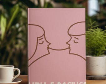 Luna e Basilico Hardcover Journal | Pink Line Art Notebook | Minimalist Couple Matte Journal