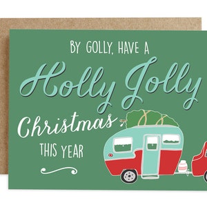 Christmas Card, Holiday Card, Vintage Camper Card, Card for Christmas, Holly Jolly Card, Illustrated Card