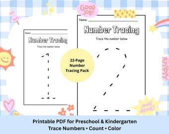 Number Tracing Worksheets 1-20 Printable PDF | Preschool Kindergarten Number Writing Practice | Homeschool Counting Activity