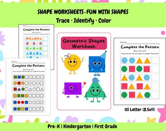 Shape Worksheets for Preschool Printable | Trace and Color Shapes Workbook | PreK Kindergarten Math Activity | Homeschool Shape Learning PDF