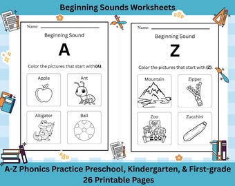 Beginning Sounds Worksheets A-Z | Phonics Printable Activity (PDF Download)