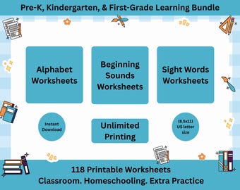 118 Preschool Worksheets Bundle | Alphabet Tracing, Beginning Sounds & Sight Words | Printable Kindergarten Learning