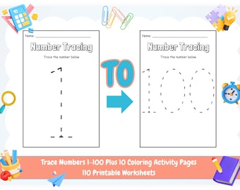 Number Tracing Worksheets 1-100 | Preschool Kindergarten Math Activity (PDF Download)