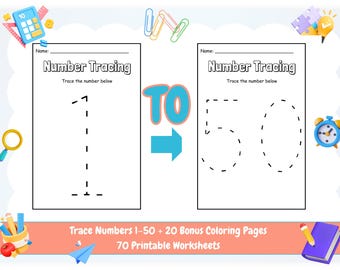 Number Tracing Worksheets 1-50 | Kindergarten Math Activity (PDF)