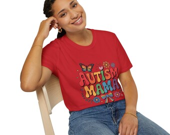 T-shirt mama's autisme | Ontwerp met regenboogbloemen en vlinders