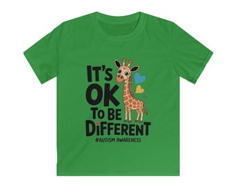 It's OK To Be Different giraffe Kids Tee | Autism Awareness shirt, puzzle heart design