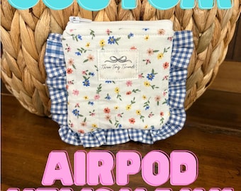 Op maat gemaakte gewatteerde katoenen AirPod-hoes met ruches | Gepersonaliseerde etui voor oordopjes