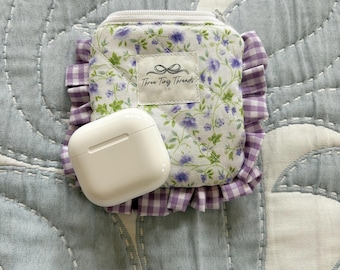 Airpod-houder sleutelhanger | Gewatteerd zakje | Etui met rits en ruches | Sieraden | Girly
