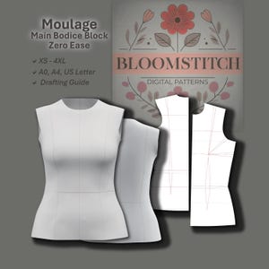 Foundation Bodice Sloper PDF Pattern | Moulage Block  Zero Ease for Accurate Fit | Sizes XS-4XL