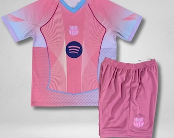 Pink Barcelona Soccer Kit for Kids & Adults - Special Edition Football Jersey and Shorts Set - Breathable Pink Soccer Uniform Gift