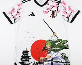 Japan Anime Soccer Jersey - Roronoa Zoro Samurai Edition - Sakura Cherry Blossom Football Shirt Manga Style Sport Kit, Unique Gift for Fans