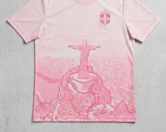 Personalized Rio de Janeiro Pink Soccer Jersey - Custom Name & Number Brazil Football Shirt - Christ the Redeemer Streetwear Soccer Top Gift