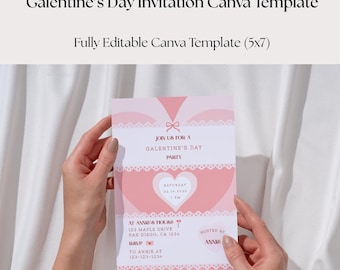 Galentine’s Day Invitation Template | Editable Canva Invite | Pink Valentine’s Party | Girls Night Galentines Invite | Coquette Galentines