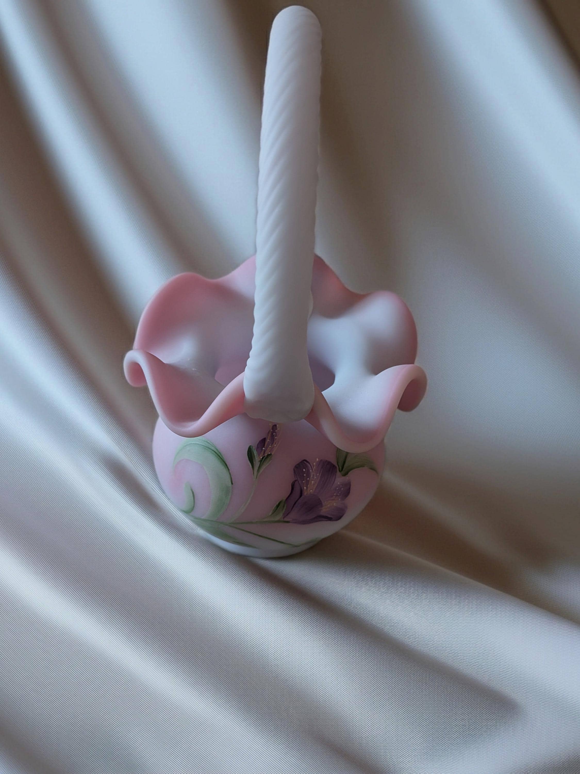 Fenton Glass Basket Painted Flowers - Etsy