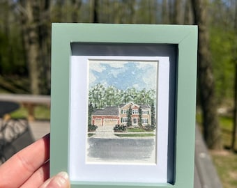 Hand Painted Mini (2”x3”) Framed Custom Watercolor House