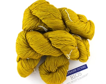 Malabrigo Rios in color Frank Ochre, Merino Wool Worsted Weight Superwash Knitting Yarn, rich ochre yellow, #035